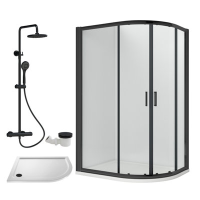 Ruwa Shower Enclosure BundleOffset Right QuadrantTrayRound Shower & WasteWhite/black1200mm X 800mmBalterley from B&Q