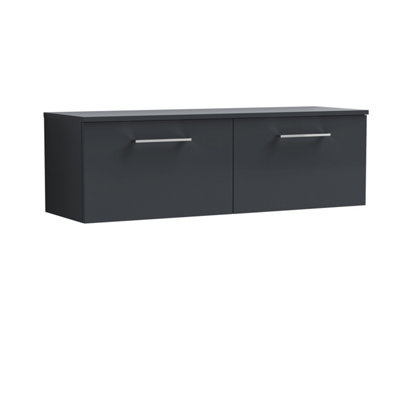 B&Q -  Arno Wall Hung Vanity Unit With 2 Soft-Close Drawer & Laminate Worktop In Satin Soft Black