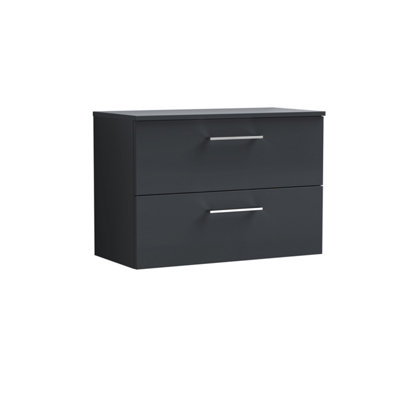 B&Q -  Arno Wall Hung 2-Drawer Modern Vanity Unit With Satin Soft Black Laminate Worktop
