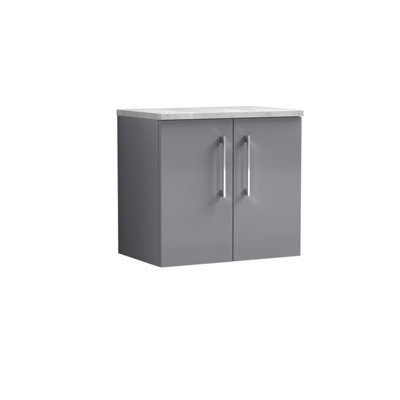 Nuie Arno Wall Hung 2-Door Vanity Unit & Laminate Worktop In Bellato GreyModern Counter Top Vanity Unit In Satin Grey from B&Q