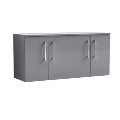 Nuie Arno Wall Hung 4-Door Vanity Unit & Laminate Worktop In Satin GreyModern Counter Top Vanity Unit In Satin Grey from B&Q