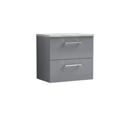 Nuie Arno Wall Hung 2-Drawer Vanity Unit & Laminate Worktop In Bellato GreyModern Counter Top Vanity Unit In Satin Grey from B&Q