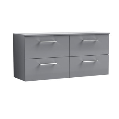 Nuie Arno Wall Hung 4-Drawer Vanity Unit & Laminate Worktop In Satin Modern Counter Top Vanity Unit In Satin Grey