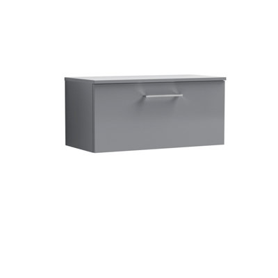 Nuie Arno Wall Hung 1-Drawer Modern Vanity Unit With Satin Grey Laminate WorktopStylish Counter Top Vanity Unit In Satin Grey from B&Q