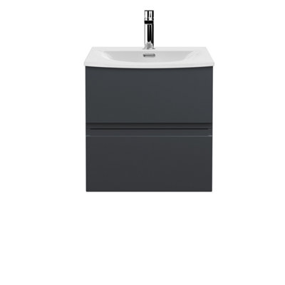 Hudson Reed Urban Soft Black Wall Hung 2 Drawer Vanity And Basin With Silent Close525 X 510 X 440 from B&Q