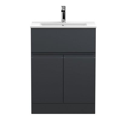B&Q -  Urban Soft Black Floor Standing Vanity Unit And Basin With Silent Close828 X 610 X 390