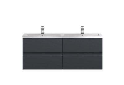 B&Q -  Urban Soft Black Wall Hung Vanity Unit And Double Polymarble Basin With Silent Close540 X 1205 X 383