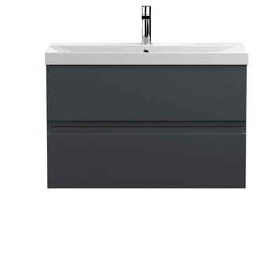 Hudson Reed Urban Soft Black Wall Hung 2 Drawer Vanity Unit And Ceramic Basin With Silent Close550 X 810 X 395 from B&Q