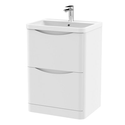 Balterley Dunwood Contemporary Bathroom Floor Standing 2 Drawer Vanity & Polymarble BasinSatin White600mm from B&Q