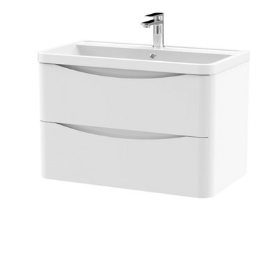 Balterley Dunwood Contemporary Bathroom Wall Hung 2 Drawer Vanity & Polymarble BasinSatin White800mm from B&Q