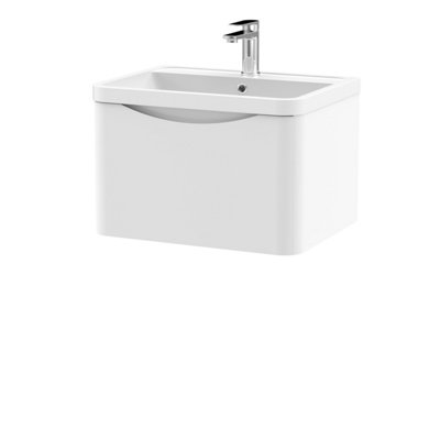 Balterley Dunwood Contemporary Bathroom Wall Hung 1 Drawer Vanity & Polymarble BasinSatin White600mm from B&Q