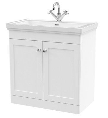 Balterley Swynnerton Traditional Bathroom Floor Standing 2-Door Vanity Unit & Fireclay BasinSatin White800mm from B&Q