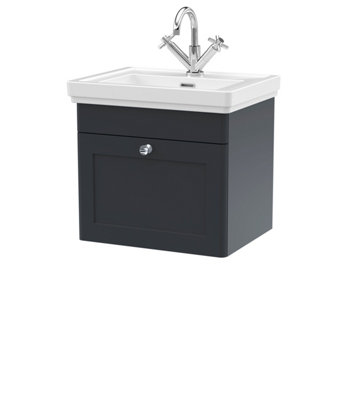 Balterley Swynnerton Traditional Bathroom Wall Hung 1-Drawer Vanity Unit & Fireclay BasinDark Grey500mm from B&Q