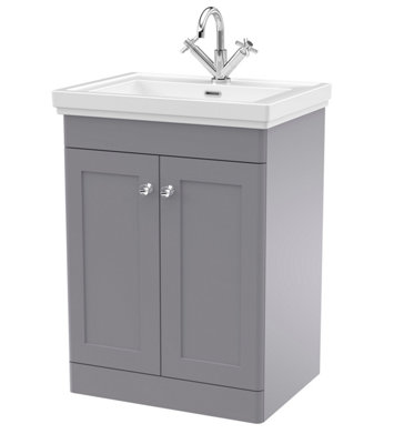 Balterley Swynnerton Traditional Bathroom Floor Standing 2-Door Vanity Unit & Fireclay BasinSatin Grey600mm from B&Q
