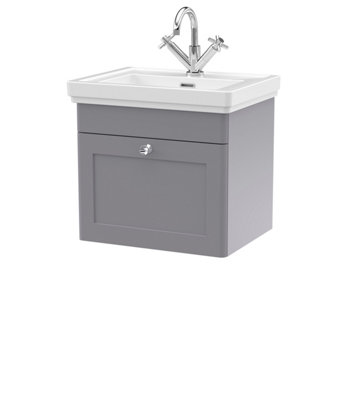 Balterley Swynnerton Traditional Bathroom Wall Hung 1-Drawer Vanity Unit & Fireclay BasinSatin Grey500mm from B&Q