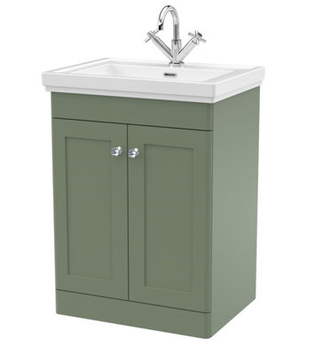 Balterley Swynnerton Traditional Bathroom Floor Standing 2-Door Vanity Unit & Fireclay BasinSatin Green600mm from B&Q