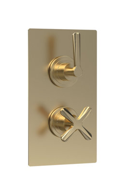 Nuie Aztec Twin Thermostatic Concealed Shower Valve With Diverter & 2 OutletShower Accessories For BathroomsBrushed Brass from B&Q