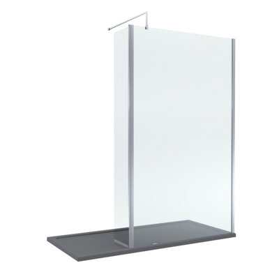 Balterley 8Mm Glass Walk In Wetroom Screen And Hinged Return Screen With Chrome Profile And Shower Tray - 1700 X 800Mm Grey