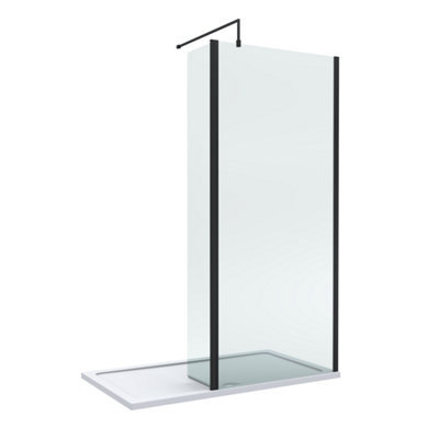 Balterley 8mm Glass Walk In Wetroom Screen And Hinged Return Screen With Matt Black Profile And Shower Tray1400 X 900mm from B&Q