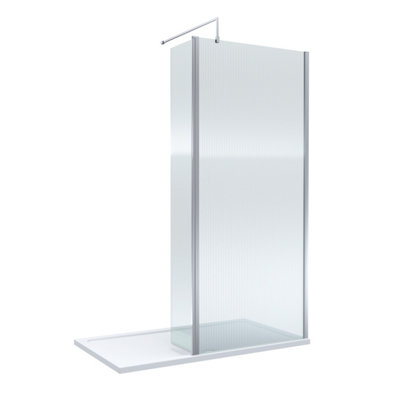 Balterley 8Mm Fluted Glass Walk In Wetroom Screen And Hinged Return With Chrome Profile And Shower Tray - 1400 X 800Mm