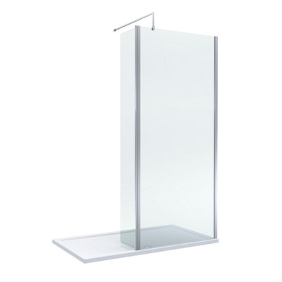 Balterley 8Mm Glass Walk In Wetroom Screen And Hinged Return Screen With Chrome Profile And Shower Tray - 1400 X 700Mm