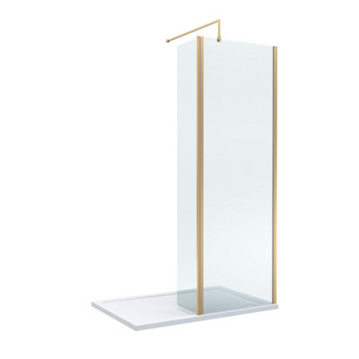 Balterley 8mm Glass Walk In Wetroom Screen And Hinged Return Screen With Brushed Brass Profile And Shower Tray1200 X 800mm from B&Q
