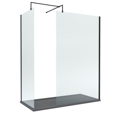 Balterley 8mm Glass Walk In Wetroom Screens With Matt Black Profile And Slate Grey Shower Tray1700 X 800mm from B&Q