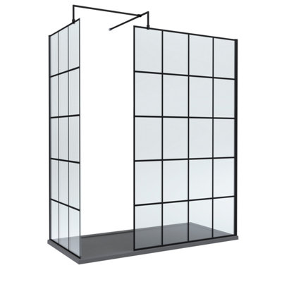 Balterley 8mm Glass Walk In Wetroom Screens With Matt Black Framed Design And Slate Grey Shower Tray1700 X 700mm from B&Q