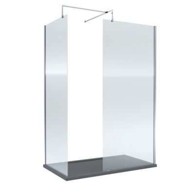 Balterley 8mm Fluted Glass Walk In Wetroom Screen With Chrome Profile And Slate Grey Shower Tray1400 X 900mm from B&Q