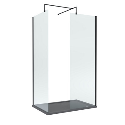 Balterley 8mm Glass Walk In Wetroom Screens With Matt Black Profile And Slate Grey Shower Tray1200 X 700mm from B&Q
