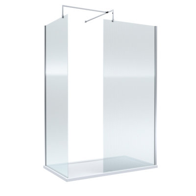 Balterley 8mm Fluted Glass Walk In Wetroom Screen With Chrome Profile And White Shower Tray1400 X 900mm from B&Q