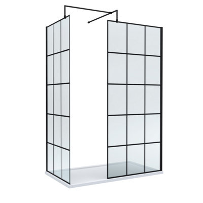 B&Q -  8mm Glass Walk In Wetroom Screens With Matt Black Framed Design And White Shower Tray1400 X 800mm