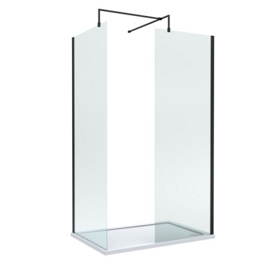 Balterley 8mm Glass Walk In Wetroom Screens With Matt Black Profile And White Shower Tray1200 X 800mm from B&Q