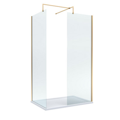 Balterley 8mm Glass Walk In Wetroom Screens With Brushed Brass Profile And White Shower Tray1200 X 700mm from B&Q