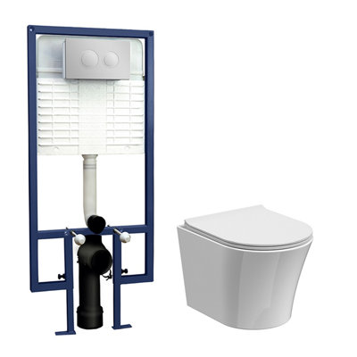 Quinn Round Wall Hung Toilet PanSoft Close Seat & Concealed Cistern With Round Push Button Plate325mmBalterley from B&Q