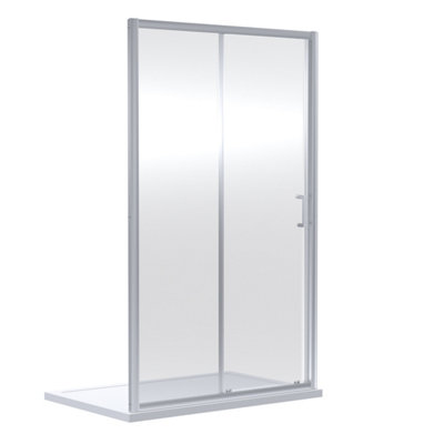 B&Q -  Rene Sliding Shower Door With D Shape HandleDurable Toughened Glass Reversible Enclosure In Chrome Frame1900 X 1400mm