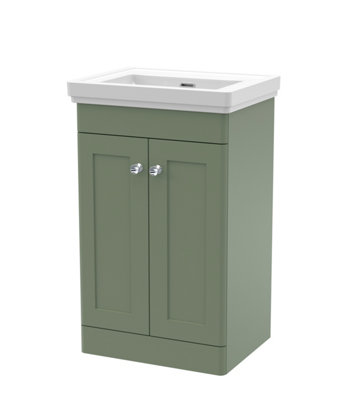 B&Q -  Classique 500mm Satin Green Floor Standing 2 Door Vanity Unit With 0 Tap Hole Basin-Satin Green