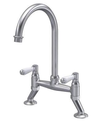 Balterley Traditional Bridge Mixer Kitchen Tap With Lever Handles - Brushed Nickel White