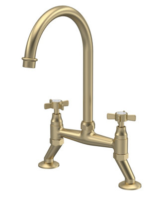 Balterley Traditional Bridge Mixer Kitchen Tap With Crosshead Handles - Brushed Brass White