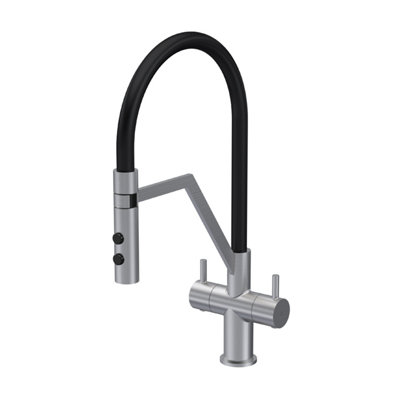 Balterley Modern Kitchen Mono Mixer Tap With 2 Lever Handles, 436Mm - Brushed Nickel