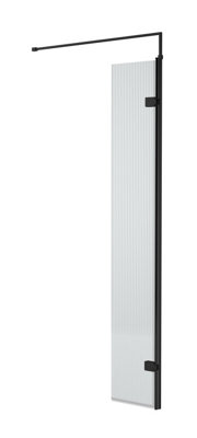 Balterley Fluted 8Mm Toughened Safety Glass Hinged Return Screen With Support Bar, - 300Mm Black