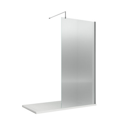 Balterley Shebdon 8mm Fluted Toughened Safety Glass Wetroom Screen With Support Bar: 1850mm X 900mmChrome from B&Q