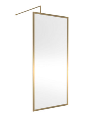 Balterley Bilbrook 8mm Toughened Safety Glass Wetroom Screen With Support Bar: 900mmBrushed Brass from B&Q