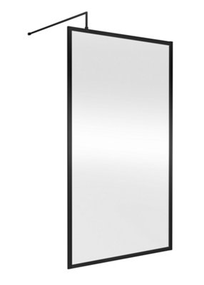 Balterley Bilbrook 8mm Toughened Safety Glass Wetroom Screen With Support Bar: 1100mmBlack from B&Q