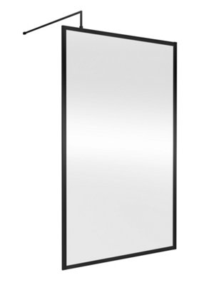 B&Q -  Bilbrook 8mm Toughened Safety Glass Wetroom Screen With Support Bar: 1200mmBlack