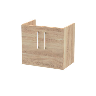 Nuie Hudson Reed Athena Wall Hung Vanity UnitDurable Soft Close 2-DoorModern Bathroom Cabinet Storage In Bleached Oak600mm from B&Q