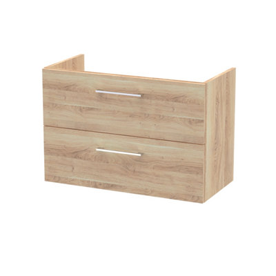 Nuie Hudson Reed Arno Wall Hung Vanity UnitDurable 2 Soft Close Door Bathroom Sink Vanity Unit With Shelf In Bleached Oak800mm from B&Q