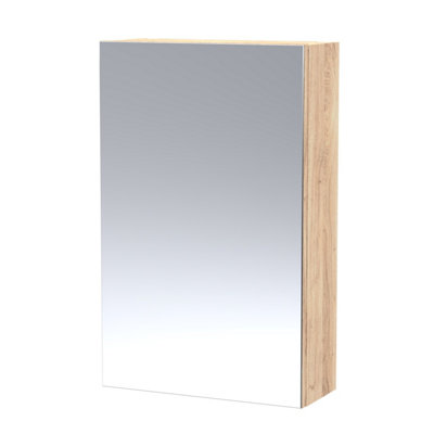 B&Q -  Fusion Wall Hung 1 Door Mirror CabinetSoft CloseMfc Bleached OakContemporary450X182X715mm
