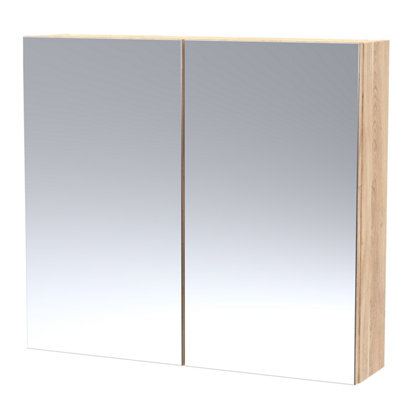 B&Q -  Fusion Wall Hung 2 Door Mirror CabinetSoft CloseMfc Bleached Oak800X180X715mm