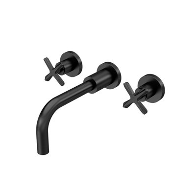 Balterley Levedale Wall Mounted 3 Tap Hole Basin Mixer Tap With Dual Crosshead Handles And Curved SpoutMatt Black Finish from B&Q